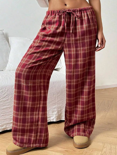 Plaid Drawstring Wide Leg Pants - Jeans Junction Online