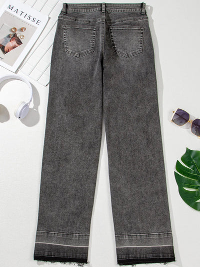 Raw Hem Unique Cuffs Straight High Rise Loose Jeans - Jeans Junction Online