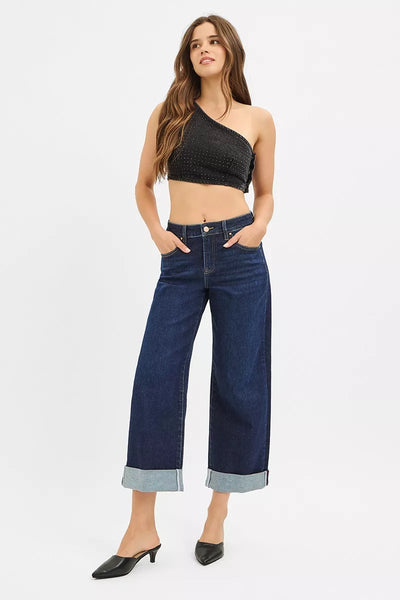 RISEN Mid Rise Fit Ankle Wide Roll Up Jeans - Jeans Junction Online
