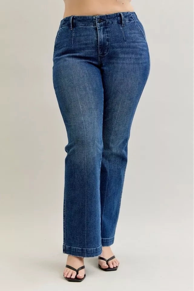 Judy Blue Full Size Mid Rise Bootcut Jeans with Welt Pockets Plus Size - Jeans Junction Online