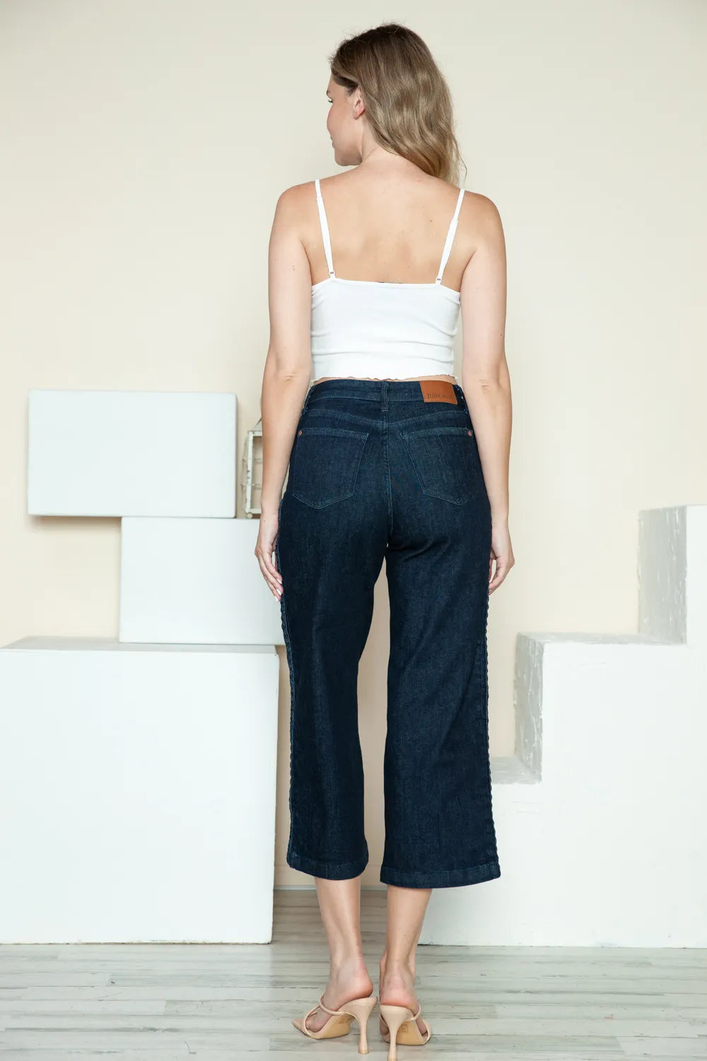 Judy Blue Full Size Side Seam Braid Detail Crop Wide Leg Jeans - Jeans Junction Online