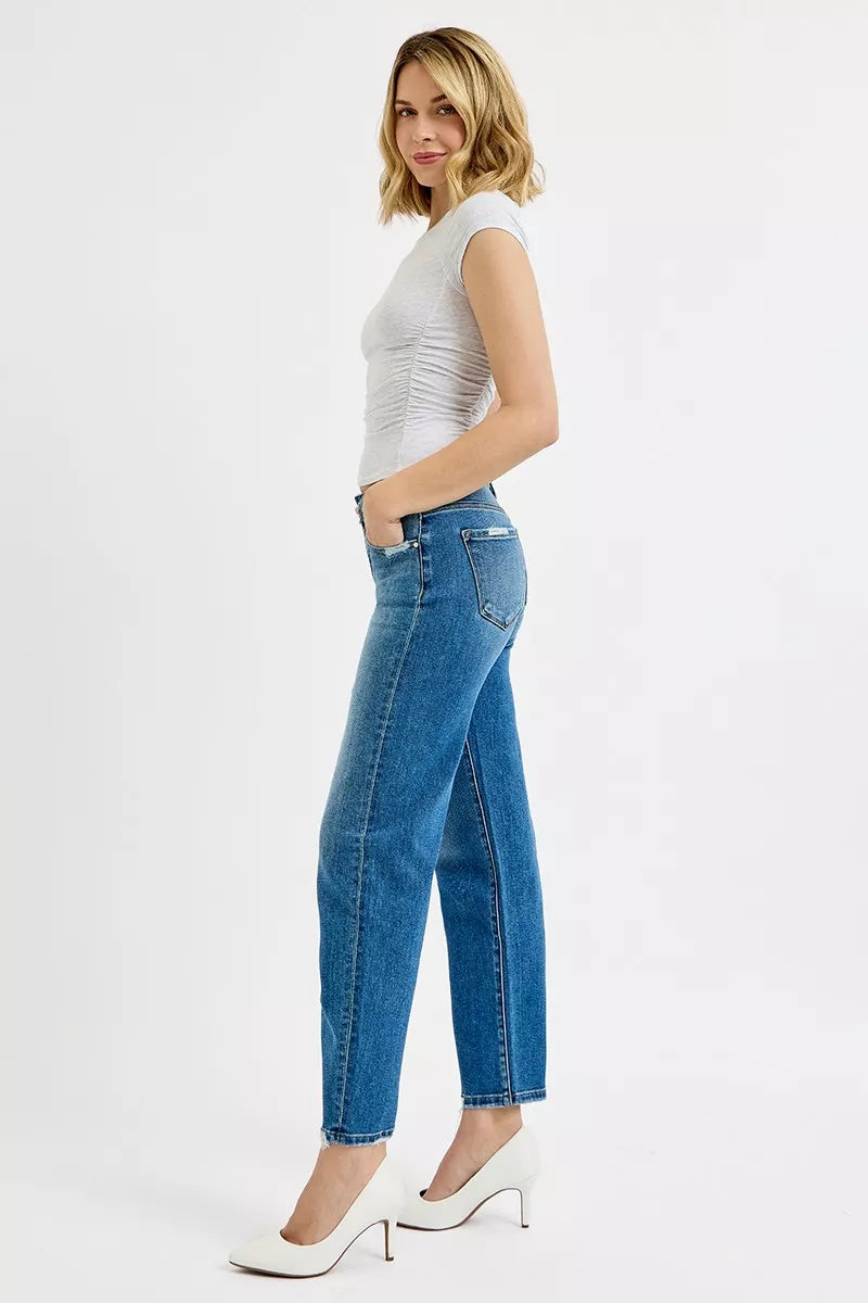 RISEN Tummy Control High Rise Ankle Slim Barrel Jeans - Jeans Junction Online