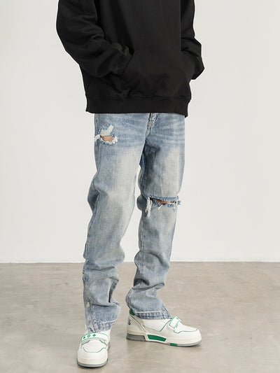 One-knee Hole-breasted Split Straight-leg Jeans - Jeans Junction Online