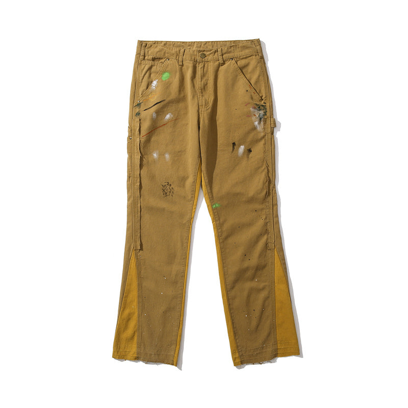 Khaki Men's Vibe Style Splattered Ink Graffiti Micro Flared Pants - Jeans Junction Online