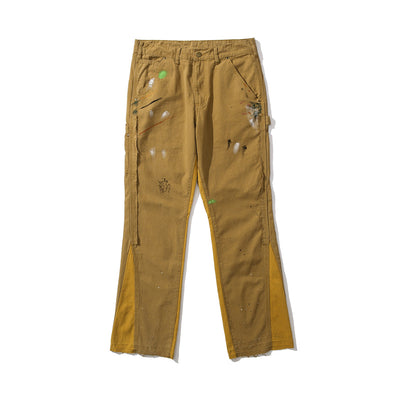 Khaki Men's Vibe Style Splattered Ink Graffiti Micro Flared Pants - Jeans Junction Online