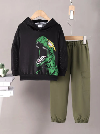 Children's Dinosaur Graphic Hoodie and Pants Set - Jeans Junction Online