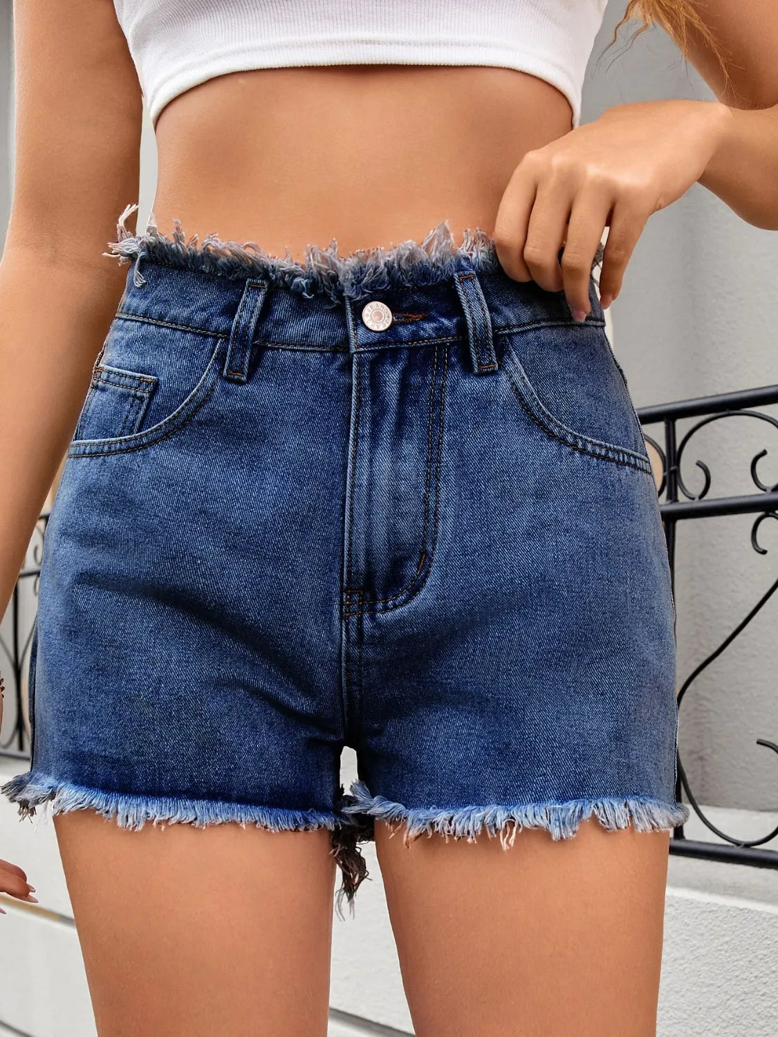 Washed Raw Hem Denim Shorts - Jeans Junction Online