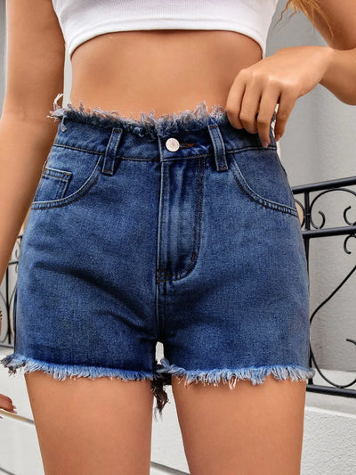 Washed Raw Hem Denim Shorts - Jeans Junction Online