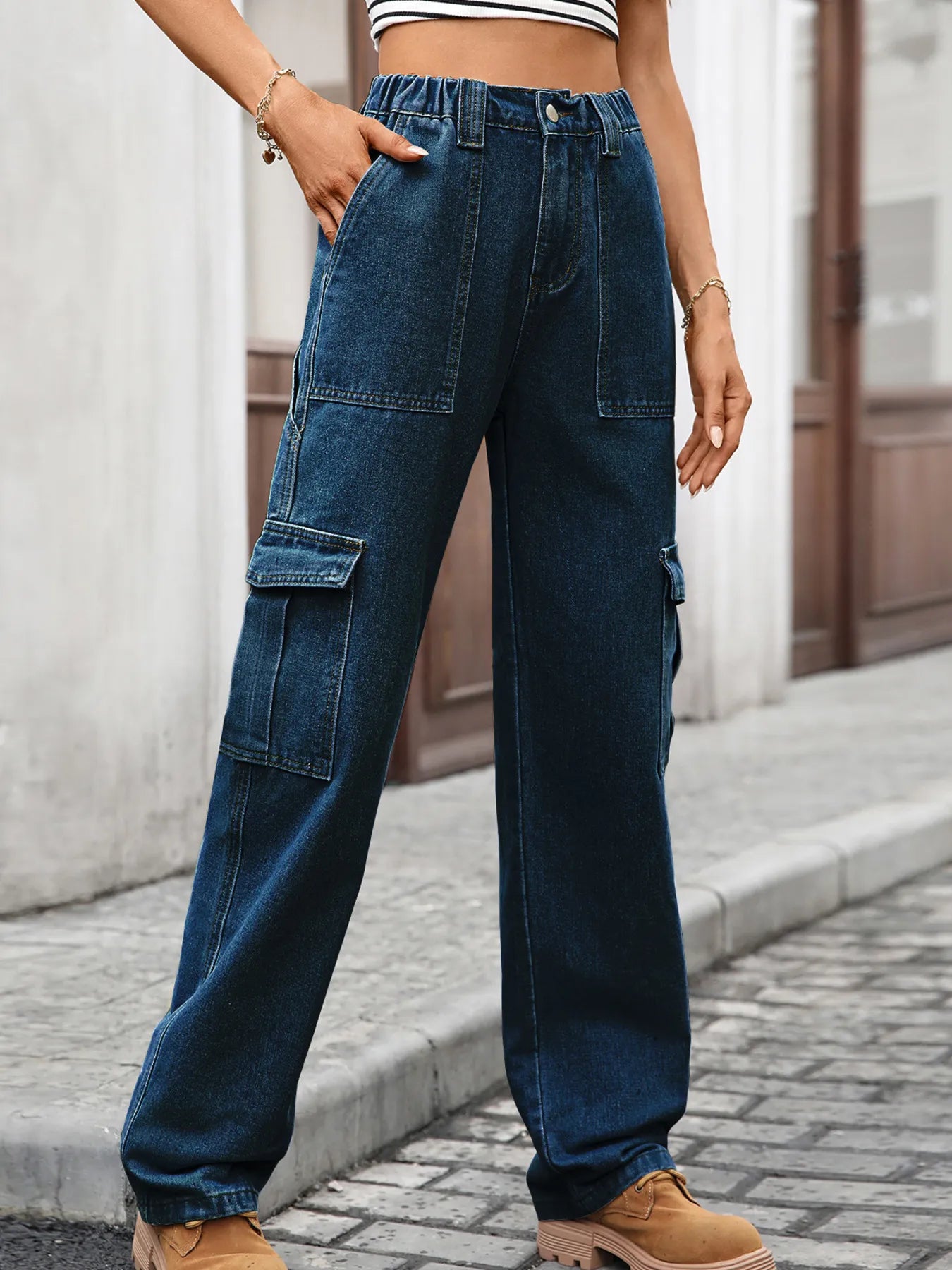 High-Waisted Cargo Jeans - Jeans Junction Online
