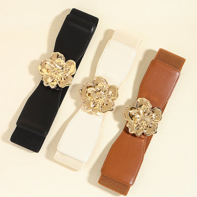 Flower Alloy Buckle Elastic Belt - Jeans Junction Online