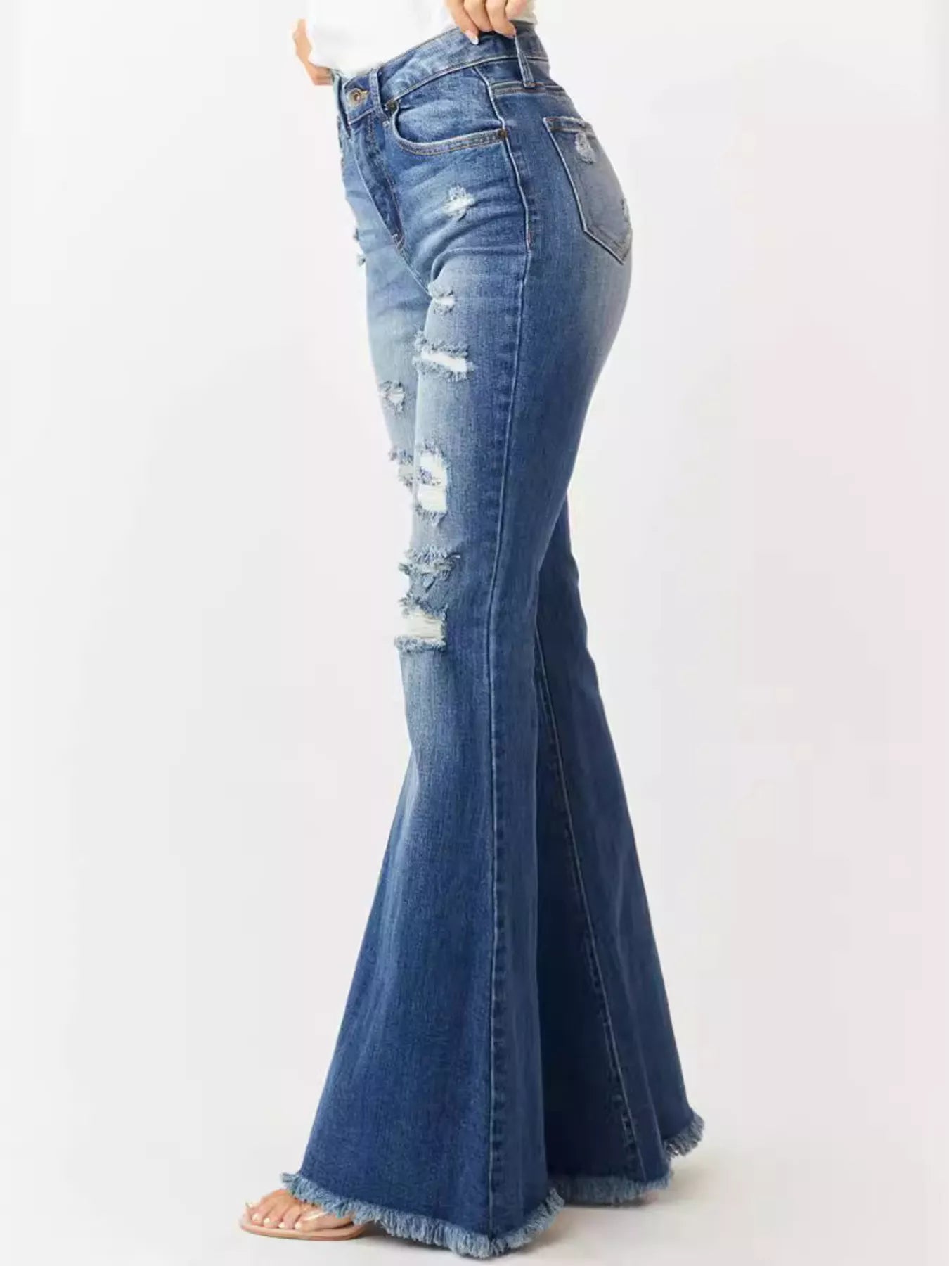 Distressed Raw Hem High-Waisted Flare Jeans - Jeans Junction Online