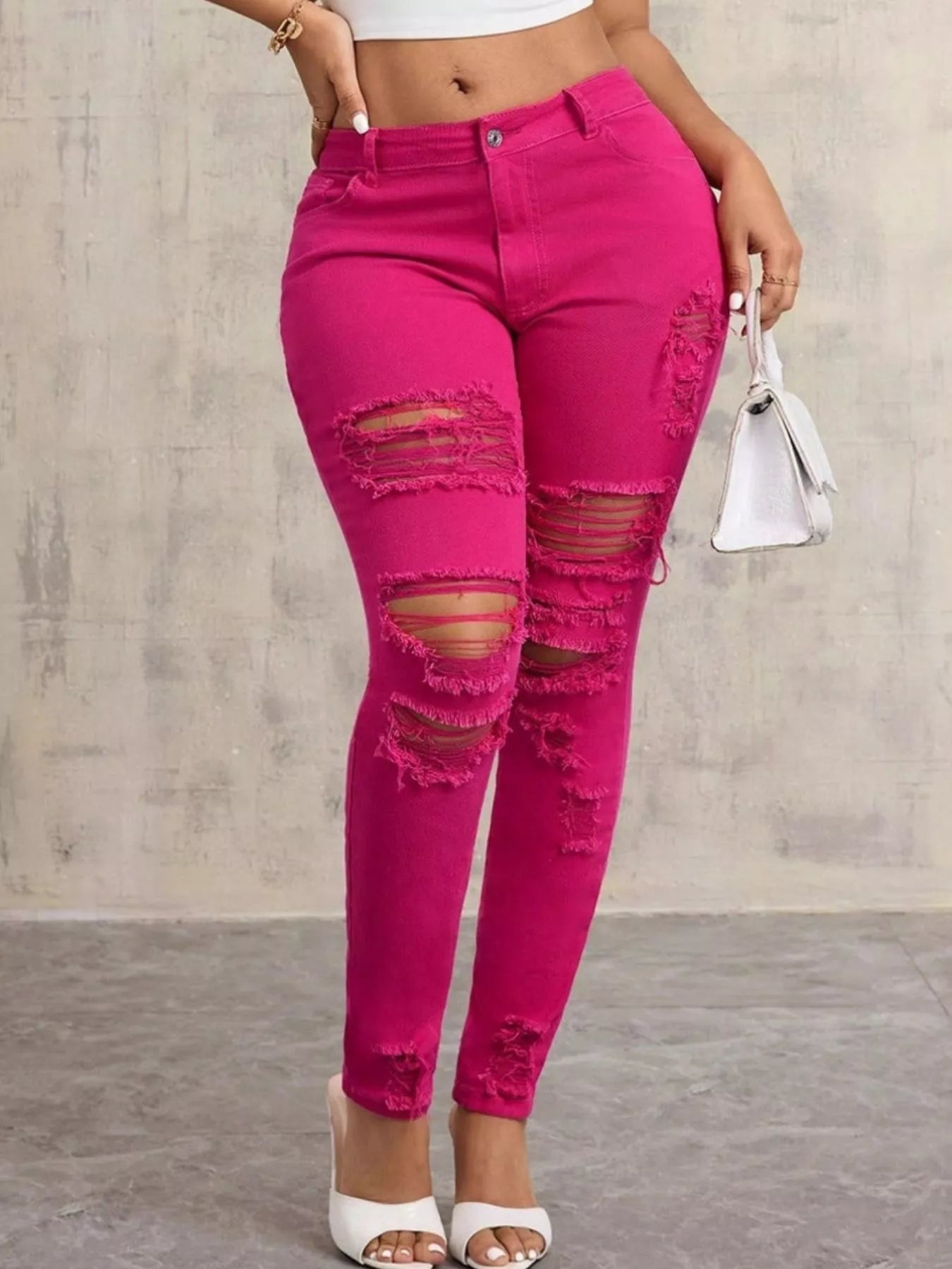High-Waisted Distressed Skinny Jeans - Jeans Junction Online
