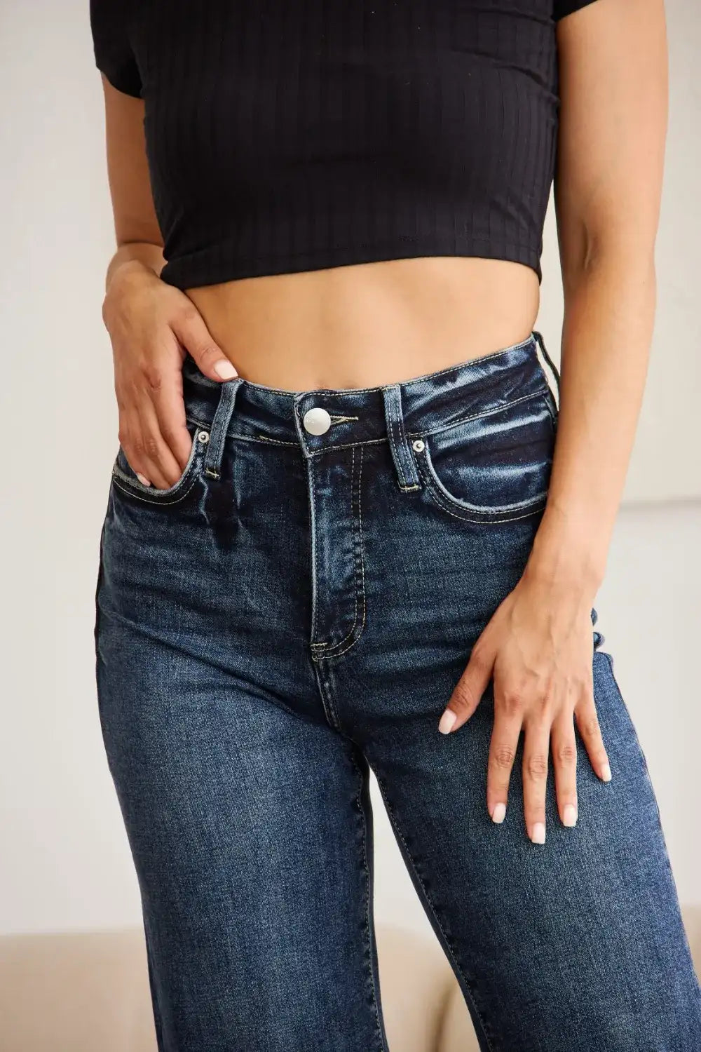 RFM Full Size Tummy Control High Waist Raw Hem Jeans - Jeans Junction Online
