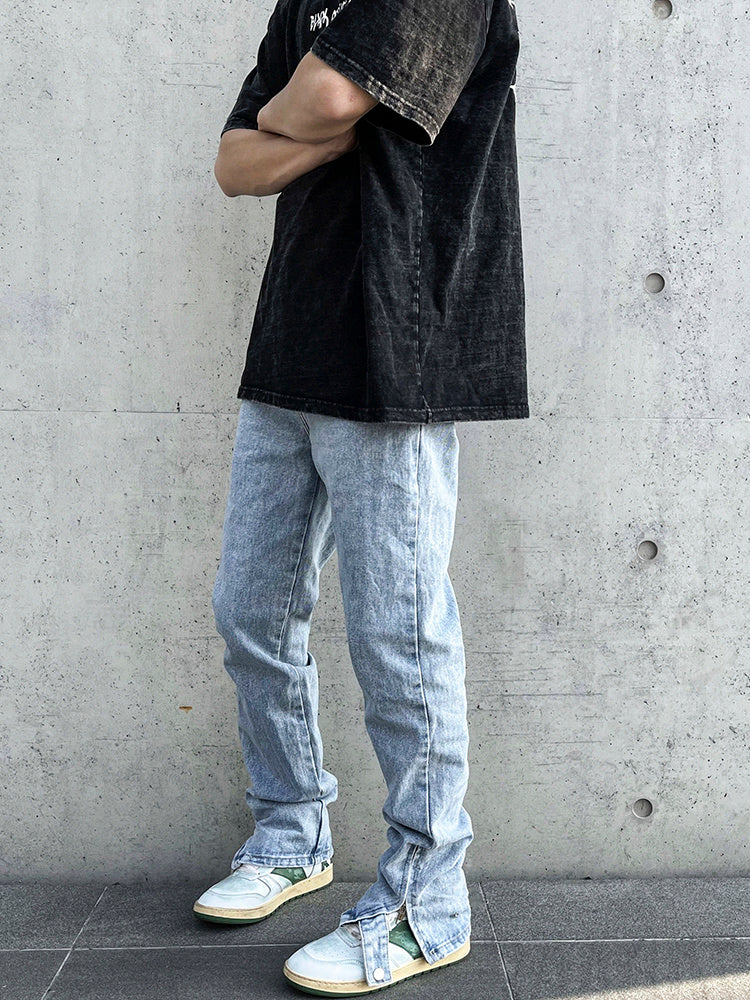 Retro Nostalgic Blue Zipper Button Straight-leg Jeans - Jeans Junction Online