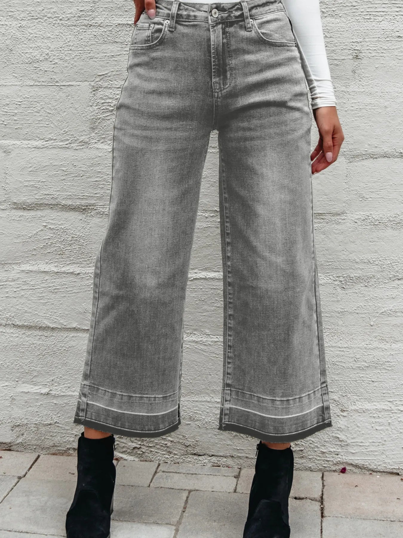 High Waist Wide Leg Washed Jeans - Jeans Junction Online