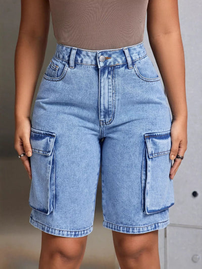 High-Waisted Cargo Denim Shorts - Jeans Junction Online