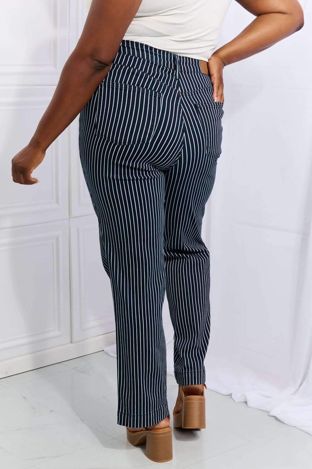 Judy Blue Cassidy Full Size High Waisted Tummy Control Striped Straight Jeans - Jeans Junction Online