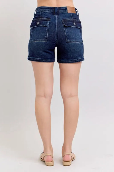 Judy Blue Full Size High Waist Back Flap Pocket Denim Shorts Plus Size - Jeans Junction Online