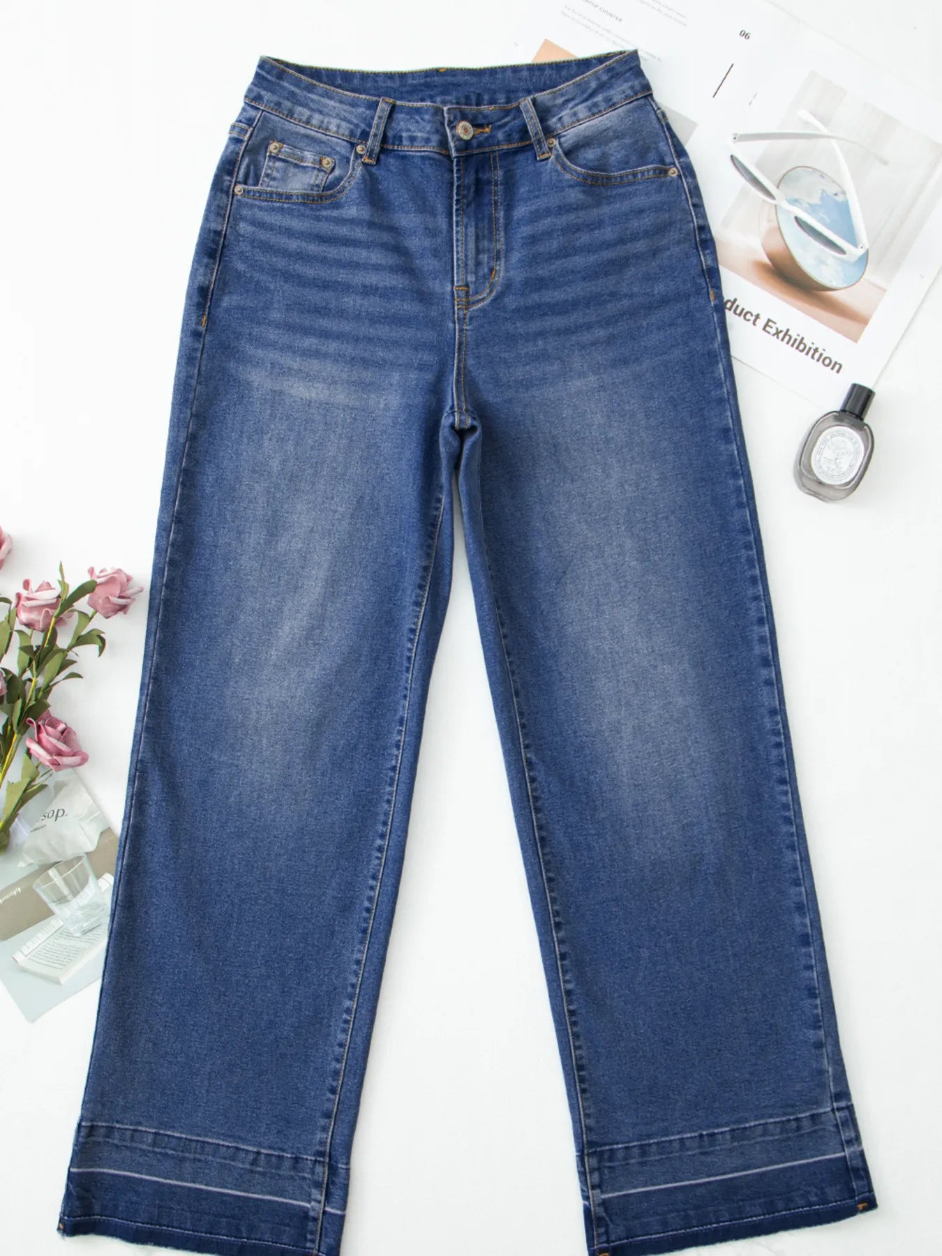Raw Hem Unique Cuffs Straight High Rise Loose Jeans - Jeans Junction Online