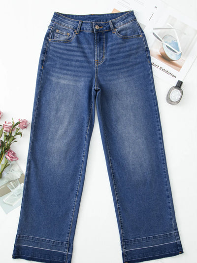 Raw Hem Unique Cuffs Straight High Rise Loose Jeans - Jeans Junction Online