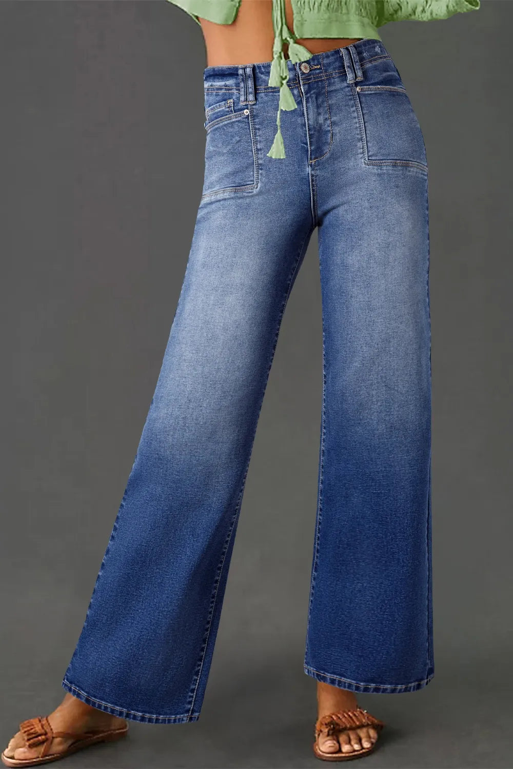 High-Waisted Wide-Leg Vintage Wash Jeans - Jeans Junction Online