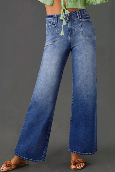 High-Waisted Wide-Leg Vintage Wash Jeans - Jeans Junction Online