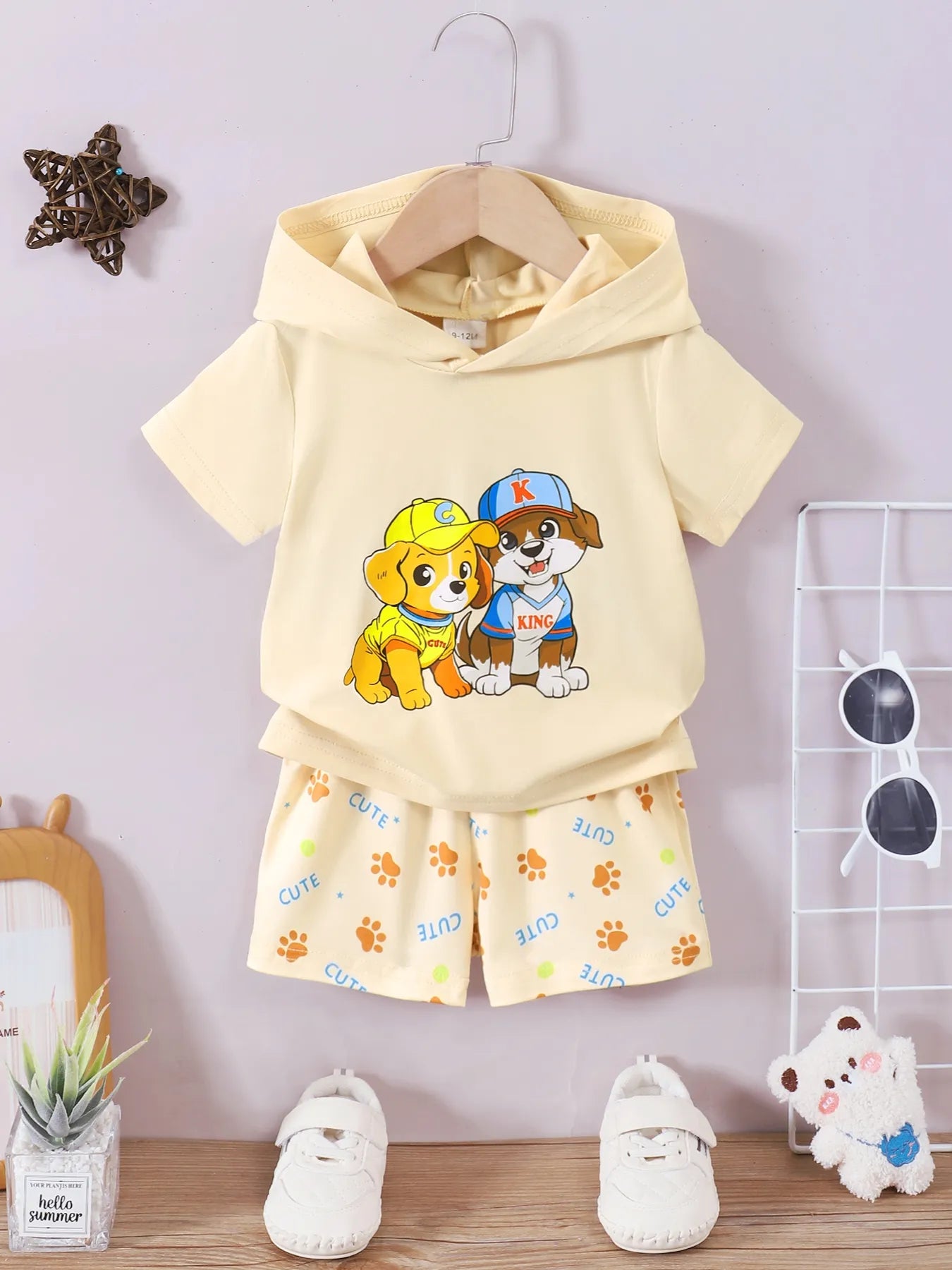 Children's Dog Short Sleeve Hoodie and Shorts Set - Jeans Junction Online