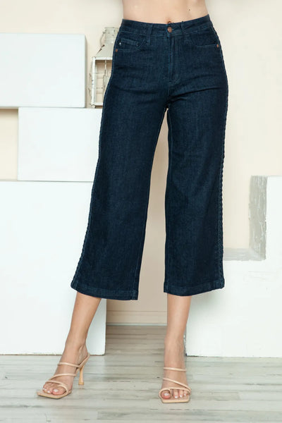 Judy Blue Full Size Side Seam Braid Detail Crop Wide Leg Jeans - Jeans Junction Online