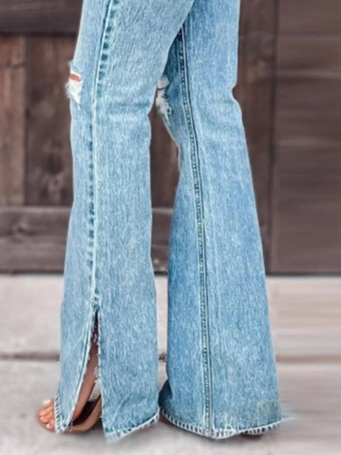 Distressed Slit Bootcut Jeans - Jeans Junction Online