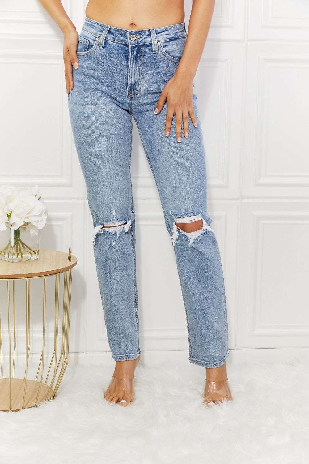 Kancan High Rise Distressed Slim Straight Jeans - Jeans Junction Online