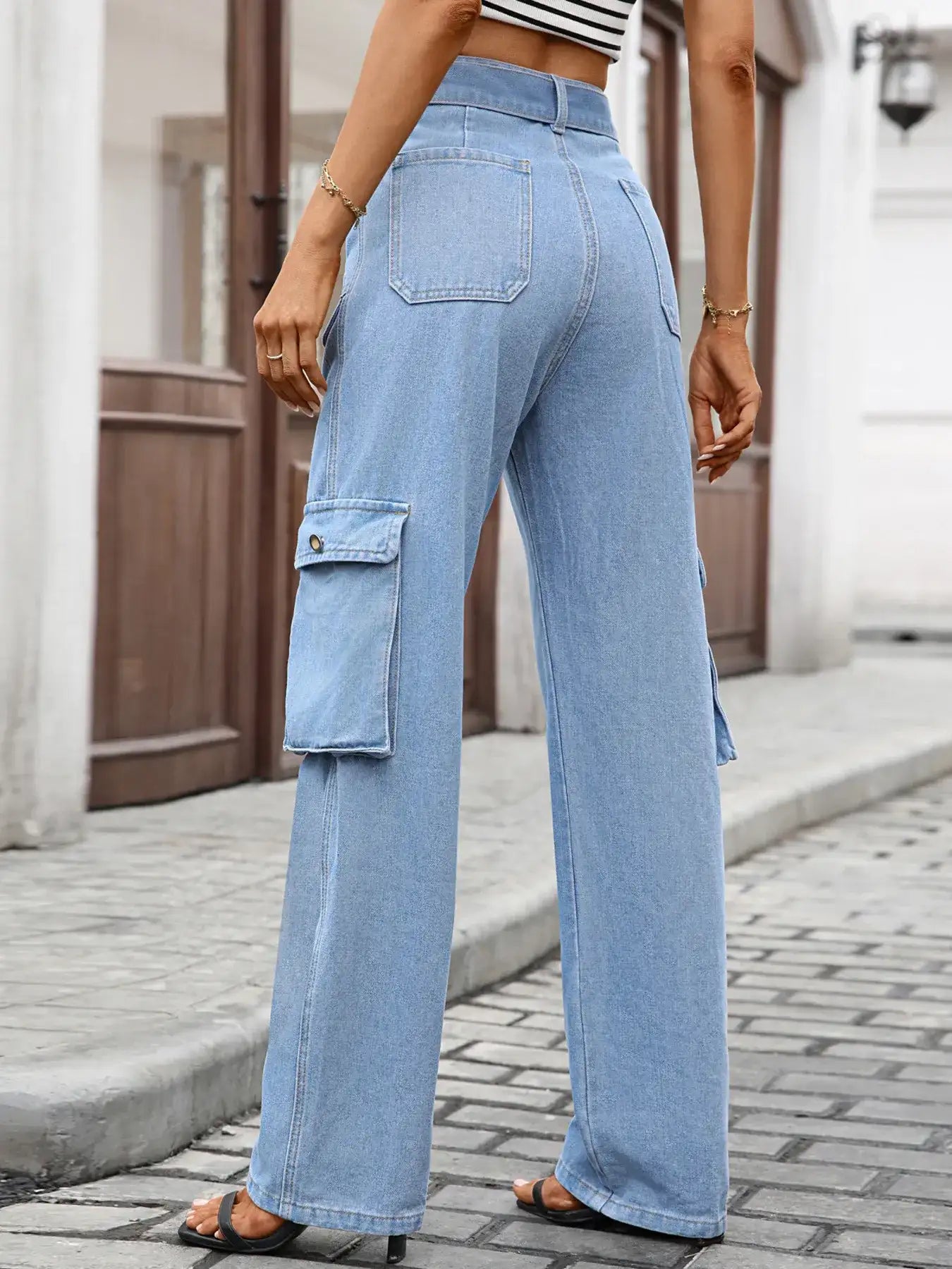 High-Waisted Multi-Pocket Cargo Jeans - Jeans Junction Online