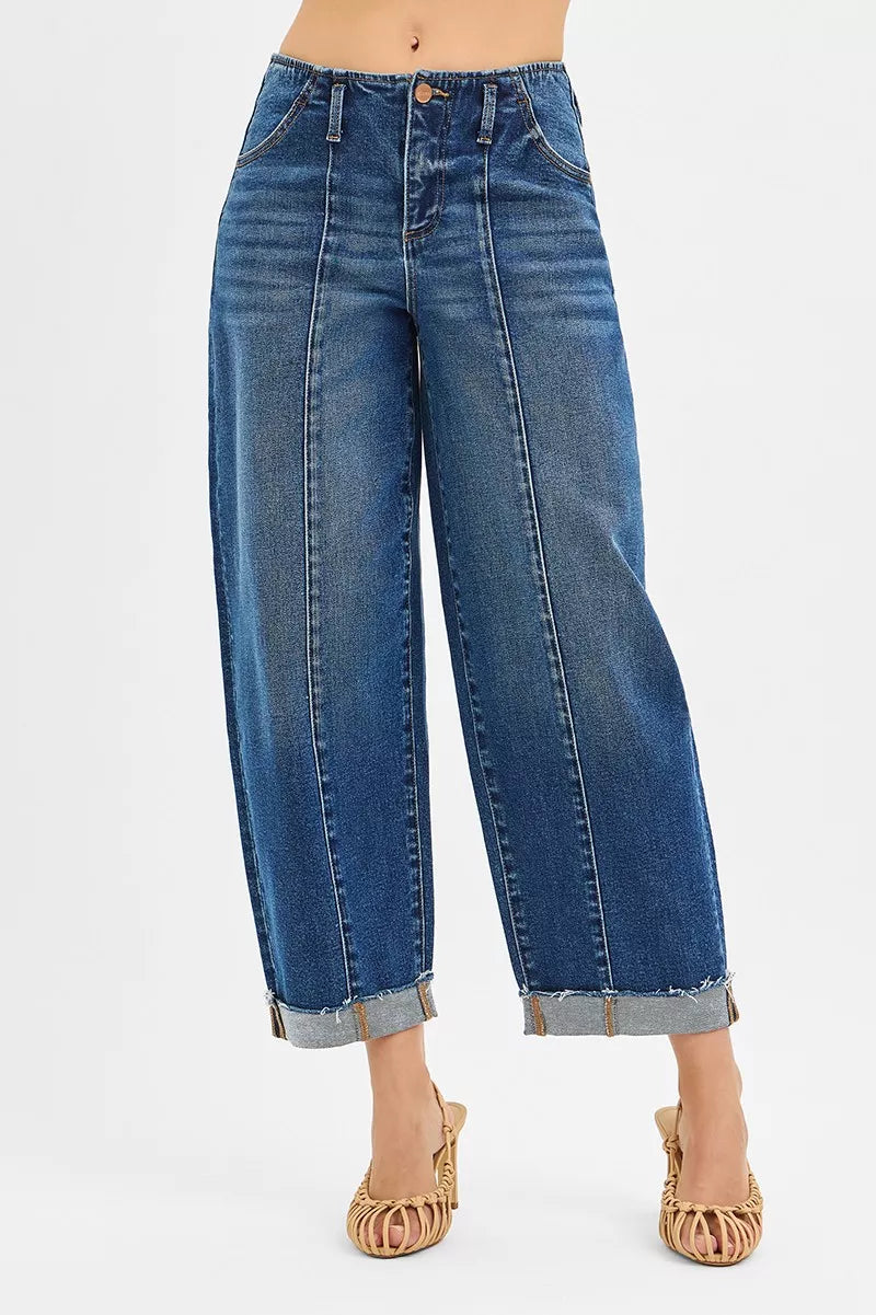 RISEN High Rise Fit Barrel Cuffed Jeans - Jeans Junction Online