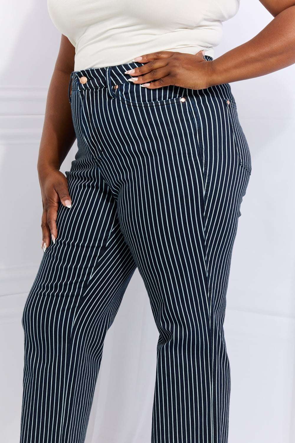 Judy Blue Cassidy Full Size High Waisted Tummy Control Striped Straight Jeans - Jeans Junction Online