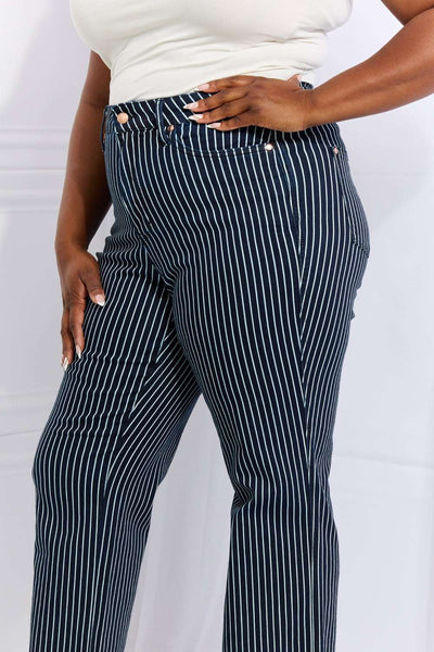 Judy Blue Cassidy Full Size High Waisted Tummy Control Striped Straight Jeans - Jeans Junction Online