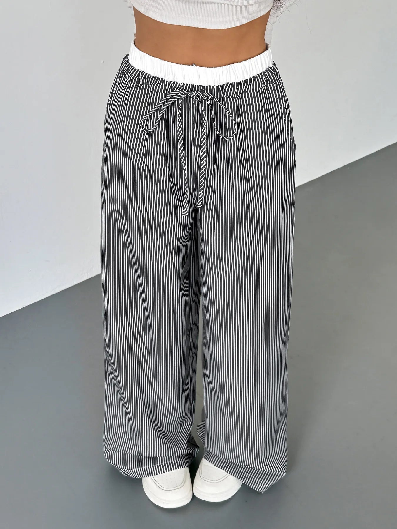 Striped Wide Leg Drawstring Pants - Jeans Junction Online