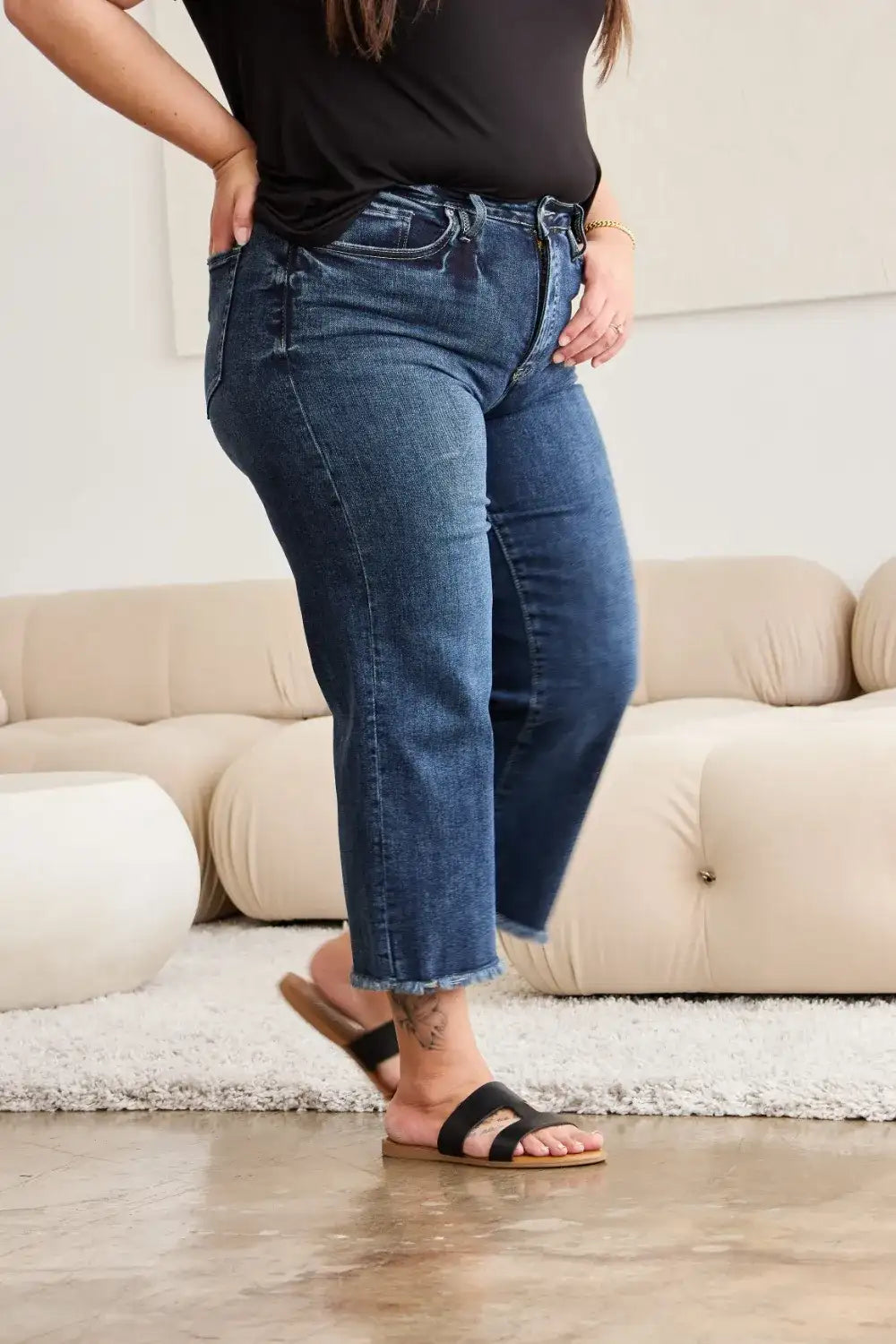 RFM Full Size Tummy Control High Waist Raw Hem Jeans - Jeans Junction Online