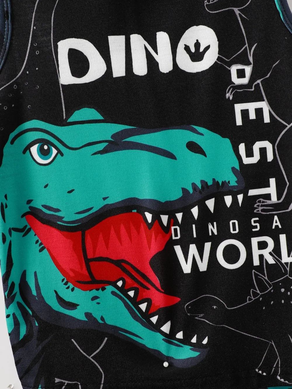 Children's Dinosaur Sleeveless Hooded Top and Pants Set - Jeans Junction Online
