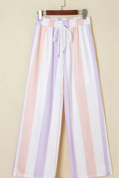 Stripe Multicolored Print Drawstring Loose Pants with Side Pockets - Jeans Junction Online