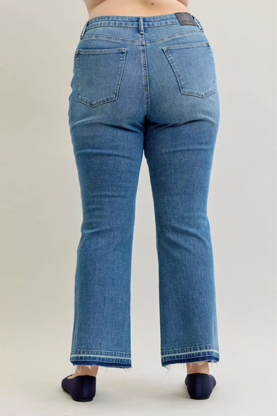 Judy Blue Full Size Mid Rise Slim Bootcut Tummy Control Release Hem Jeans Plus Size - Jeans Junction Online
