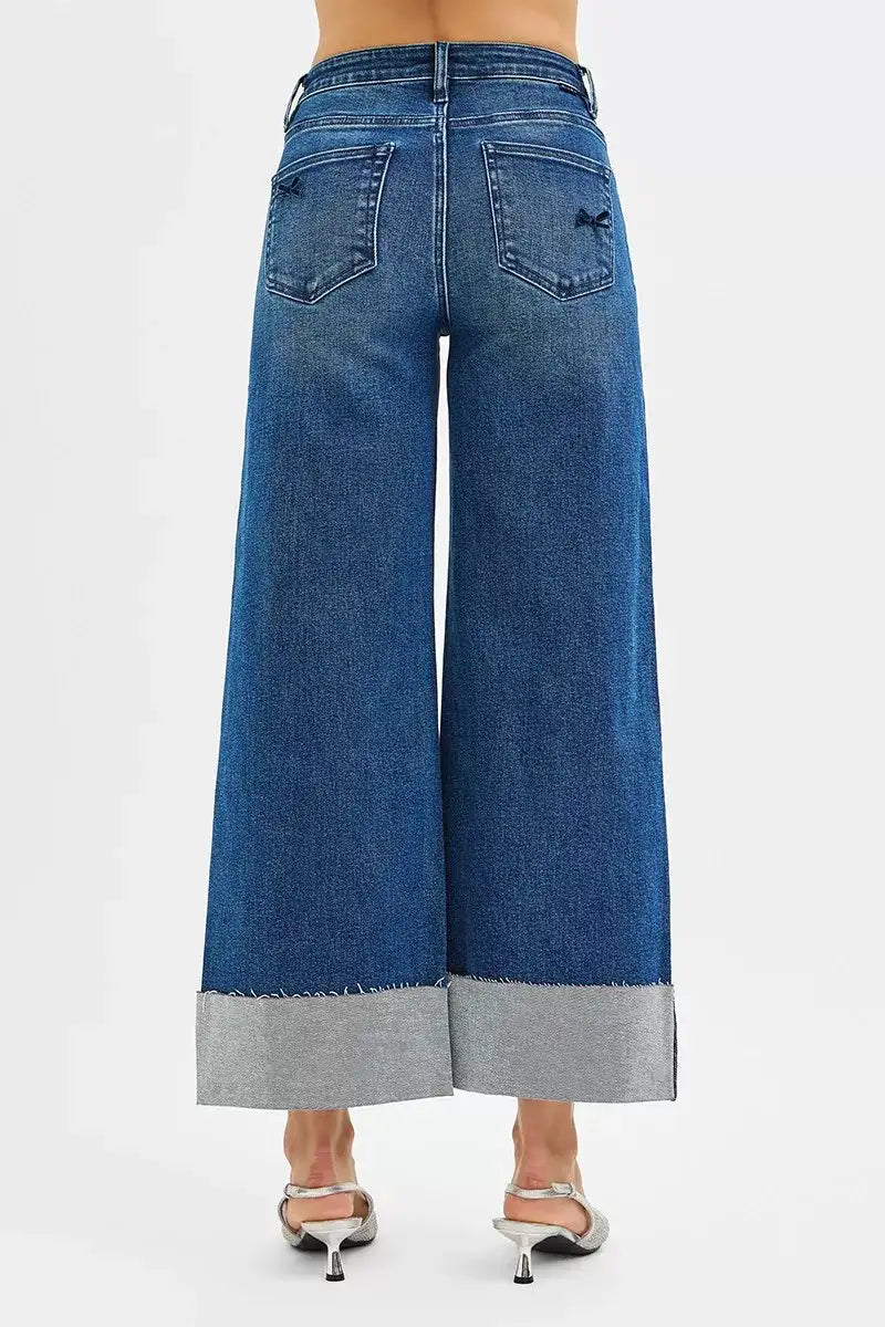 RISEN High Rise Crop Wide Leg Ribbon Detail Jeans - Jeans Junction Online