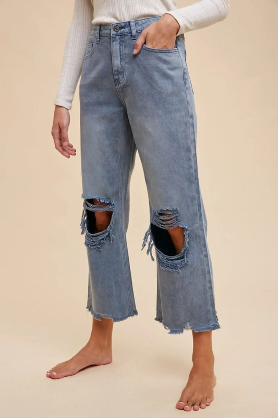 Annie Wear Distressed Raw Hem Jeans - Jeans Junction Online 