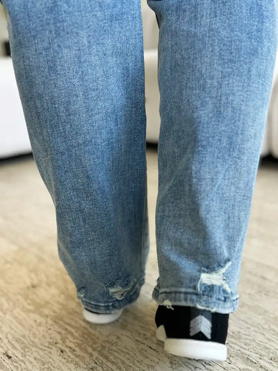 Judy Blue Full Size Mid Rise Distressed Straight Jeans - Jeans Junction Online