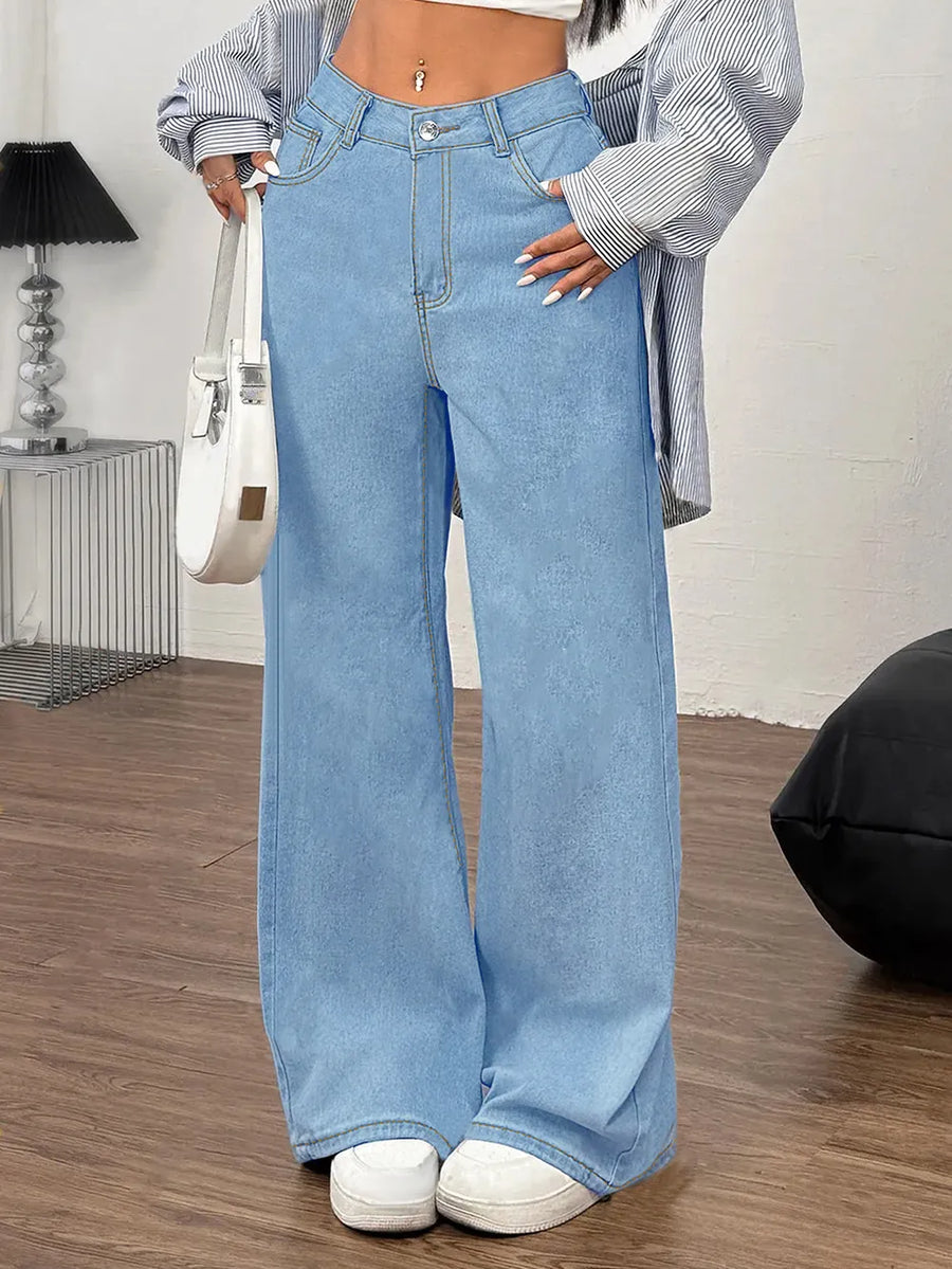 Embroidered Bow Back Wide Leg Jeans - Jeans Junction Online 