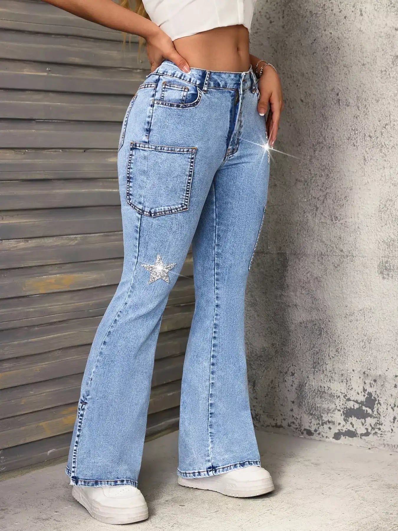 Slit Star Flare Leg Jeans - Jeans Junction Online