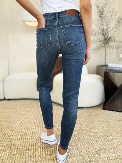 Judy Blue Full Size Mid Waist Distressed Slim Jeans - Jeans Junction Online