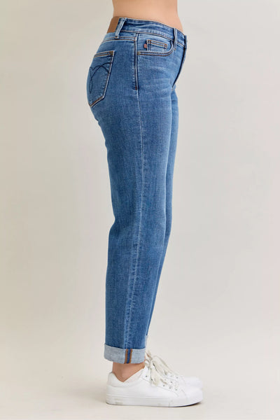 Judy Blue Full Size Mid Rise BF Classic Cuffed Jeans Plus Size - Jeans Junction Online