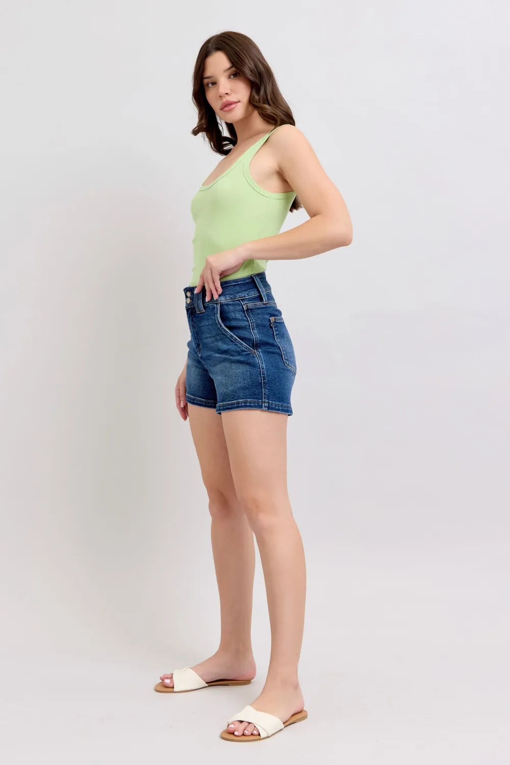 Judy Blue Full Size Double Button Waistband Denim Shorts Plus Size - Jeans Junction Online