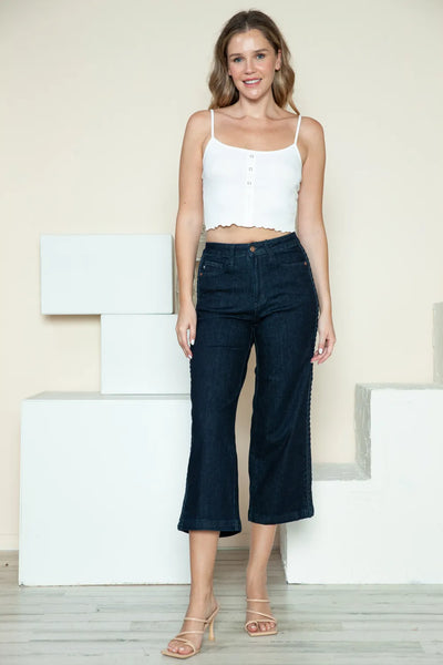 Judy Blue Full Size Side Seam Braid Detail Crop Wide Leg Jeans - Jeans Junction Online