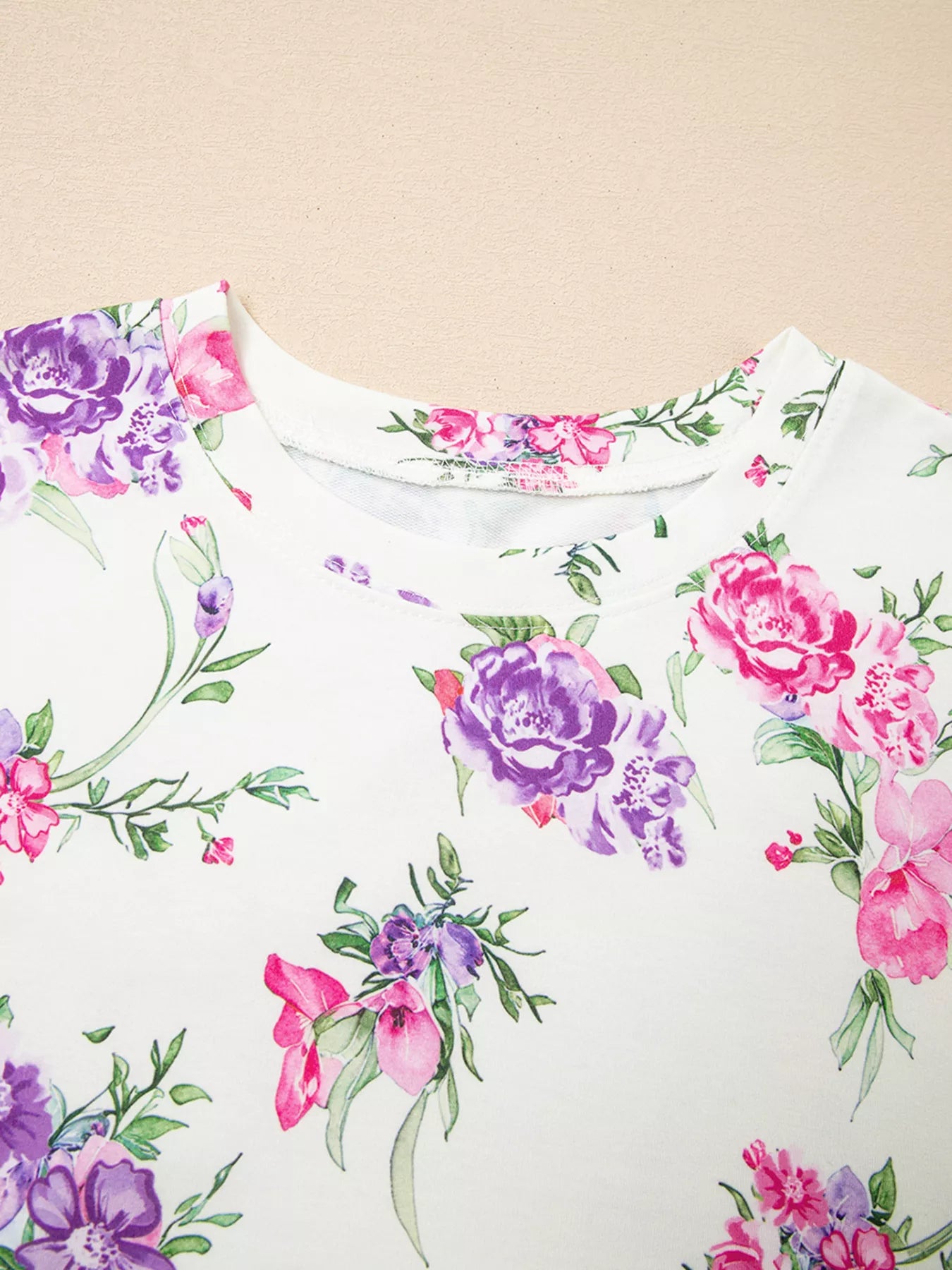 Floral Print Round Neck Top and Drawstring Pants Lounge Set - Jeans Junction Online