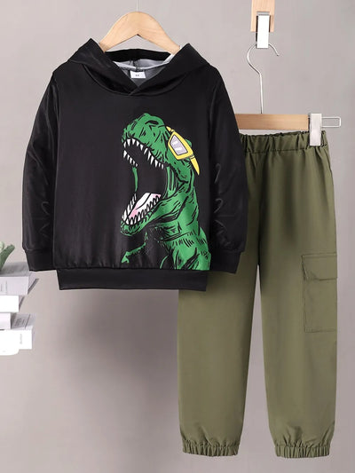 Children's Dinosaur Graphic Hoodie and Pants Set - Jeans Junction Online